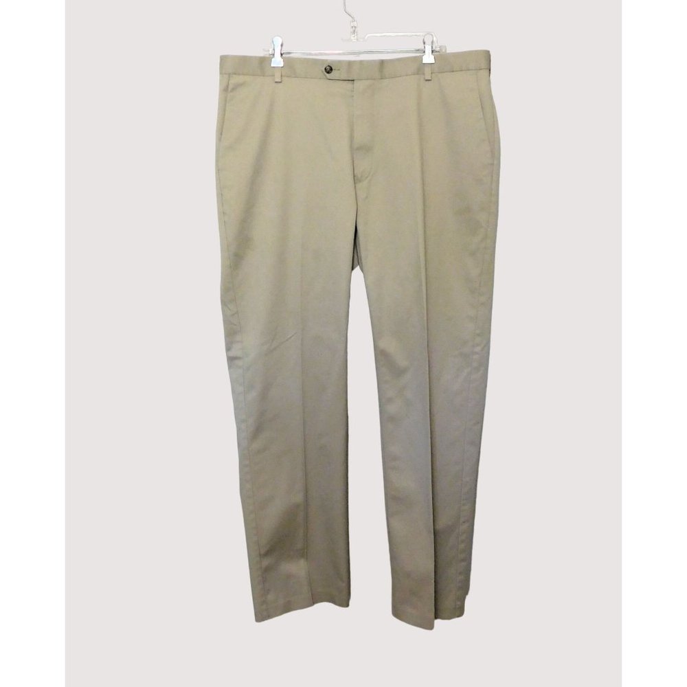 Roundtree & Yorke Chino Pants 41x32 Khaki Tan Flat Front Cotton Spandex